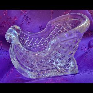 Vintage 24% Lead Crystal Glass Sleigh Sled Holiday Christmas Candy Dish vase